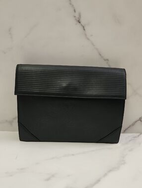 Authentic Black Leather Vintage YSL clutch With Digital COA